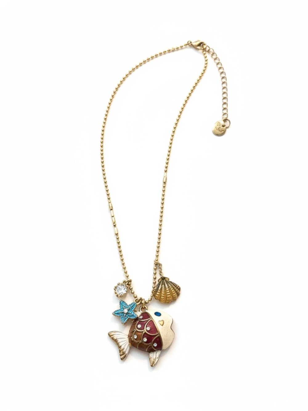 Betsey Johnson Gold-Tone Red and Blue Fish Pendant Necklace
